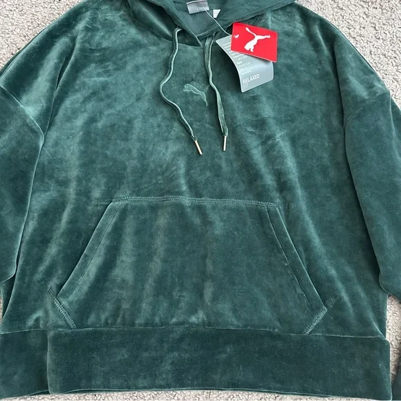 Puma Deep Green Velour Hoodie Logo Embroidered Womens S - Picture 6 of 14